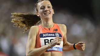 2023-09-08 21:47:30 Netherlands' Femke Bol reacts as she wins the Women 400m Hurdlers event of the Brussels IAAF Diamond League athletics meeting on September 8, 2023 at the King Baudouin stadium. 
JOHN THYS / AFP