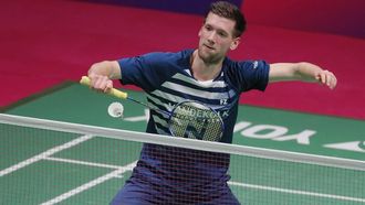epa09167577 Joran Kweekel of Netherlands in action during  his menâ€™s singles thrid round match against Rasmus Gemke of Denmark at the European Badminton Championships in Kiev, Ukraine, 29 April 2021.  EPA/SERGEY DOLZHENKO