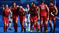 Belgium's forward #03 Thibeau Stockbroekx celebrates scoring his team's third goal in the men's pool B field hockey match between Belgium and Argentina during the Paris 2024 Olympic Games at the Yves-du-Manoir Stadium in Colombes on August 2, 2024. 
Loic VENANCE / AFP