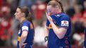 epa11736374 Romee Maarschalkerw (R) and Larissa Nusser, Netherlands reacts after the defeat in the women's Golden League handball match between Netherlands and Norway in Holstebro, Denmark, 23 November 2024.  EPA/Bo Amstrup DENMARK OUT