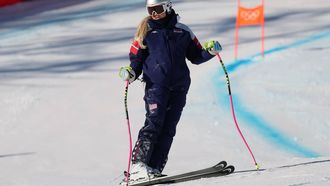 epa12715420 Lindsey Vonn of USA warms up ahead of the Women's Downhill of the Alpine Skiing competition, at the Milano Cortina 2026 Winter Olympic, Tofane ski centre in Cortina d'Ampezzo, Italy, 08 February 2026.  EPA/ANDREA SOLERO