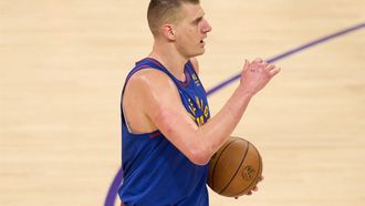 epa10642457 Denver Nuggets center Nikola Jokic looks down the court during the first half of the NBA Western Conference Finals game at Crypto.com Arena in Los Angeles, California, USA, 20 May 2023.  EPA/ALLISON DINNER  SHUTTERSTOCK OUT