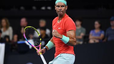 epa11053219 Rafael Nadal of Spain in action against Dominic Thiem of Austria during their match on Day 3 of the 2024 Brisbane International tennis tournament in Brisbane, Australia, 02 January 2024.  EPA/JONO SEARLE NO ARCHIVING, EDITORIAL USE ONLY  EDITORIAL USE ONLY  EDITORIAL USE ONLY
