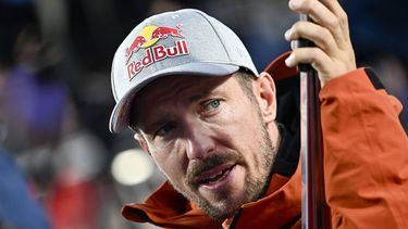 epa11686761 Marcel Hirscher of the Netherlands reacts in the finish area during the second run of the Men's Giant Slalom race of the FIS Alpine Skiing World Cup season opener on the Rettenbach glacier, in Soelden, Austria, 27 October 2024.  EPA/JEAN-CHRISTOPHE BOTT