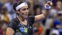 2023-09-03 04:31:21 Tunisia's Ons Jabeur celebrates her win against Czech Republic's Marie Bouzkova during the US Open tennis tournament women's singles third round match at the USTA Billie Jean King National Tennis Center in New York City, on September 2, 2023. 
COREY SIPKIN / AFP