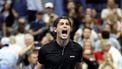 USA's Taylor Fritz celebrates winning the men's semifinals match against USA's Frances Tiafoe on day twelve of the US Open tennis tournament at the USTA Billie Jean King National Tennis Center in New York City, on September 6, 2024. 
CHARLY TRIBALLEAU / AFP