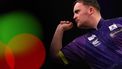 England's Luke Littler competes during his semi-final darts match against England's Michael Smith on Night 1 of the PDC Premier League, at the Utilita Arena in Cardiff, south Wales on February 1, 2024. 
Adrian DENNIS / AFP