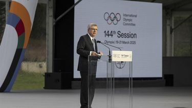 Outgoing International Olympic Committee (IOC) President Thomas Bach delivers a speech during the Opening ceremony of the 144th IOC Session at the Ancient Olympia archeological site, birthplace of the ancient Olympics in southern Greece, on March 18, 2025. The next President of the International Olympic Committee will be elected on March 20, 2025 among seven canditates.
Fabrice COFFRINI / AFP