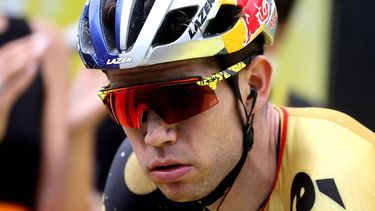 2023-07-06 17:26:13 epa10730124 Belgian rider Wout van Aert of team Jumbo-Visma reacts after crossing the finish line in at the end of the 6th stage of the Tour de France 2023, a 144,9km race from Tarbes to Cauterets-Cambasque, France 06 July 2023.  EPA/MARTIN DIVISEK