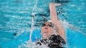 Netherlands' Marrit Steenbergen competes in  a heat for the women's 100m backstroke swimming event during the LEN European Aquatics Championships at the Olympic Aquatic Centre in Saint-Denis, northern suburbs of Paris, on August 14, 2026. 
Dimitar DILKOFF / AFP