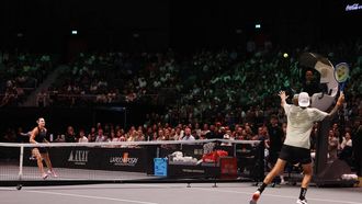 epa12615803 Nick Kyrgios of Australia in action during the 'Battle of the Sexes' exhibition match against Aryna Sabalenka of Belarus in Dubai, United Arab Emirates, 28 December 2025.  EPA/Amr Alfiky / POOL