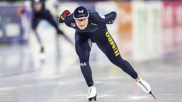 HEERENVEEN - Angel Daleman tijdens de 1000 meter op de laatste dag van het World Cup kwalificatietoernooi schaatsen in Thialf. ANP VINCENT JANNINK