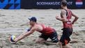 epa12279027 Stefan Boermans (L) and Yorick de Groot of Netherlands in action against Teo Rotar and Arnaud Gouthier-Rat of France during their quarter-final match at the European Championships Beach Volleyball 2025 in Dusseldorf, Germany, 02 August 2025.  EPA/RONALD WITTEK