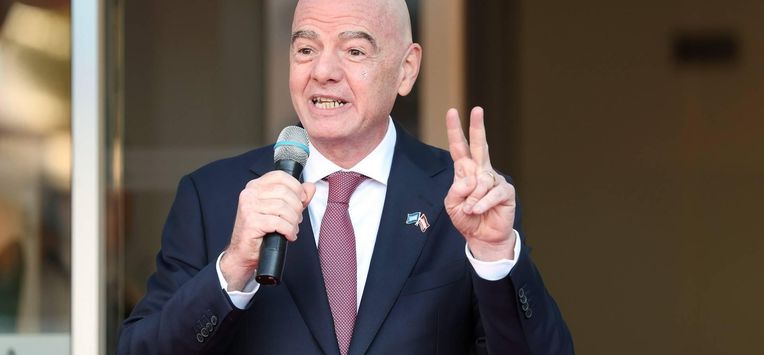 epa13268931 FIFA President Gianni Infantino speaks during the opening of new offices at the Latvian Football Association  in Riga, Latvia, 28 September 2026. During his visit to Latvia, Gianni Infantino met Latvian officials and discussed Latvia's long-term plan to bid for hosting the FIFA U-20 World Cup together with Ukraine in the future, the development of football infrastructure, and the economic impact of major international sports events on Latvia.  EPA/TOMS KALNINS