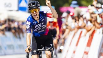 epa12304400 The winner of the stage Elise Chabbey from Switzerland of FDJ - Suez celebrates as she crosses the finish line during the second stage, a 123,2 km race between Conthey and La Tzoumaz at the 4rd Tour de Romandie Feminin UCI Women's World Tour cycling race in Riddes, Switzerland, 16 August 2025.  EPA/CYRIL ZINGARO