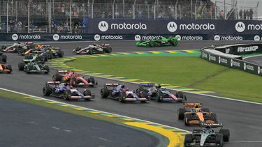 Mercedes' British driver George Russell leads the pack followed by McLaren's British driver Lando Norris during the Formula One Sao Paulo Grand Prix, at the Jose Carlos Pace racetrack, aka Interlagos, in Sao Paulo, Brazil, on November 3, 2024. 
NELSON ALMEIDA / AFP