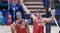 epa12279012 Stefan Boermans (R) and Yorick de Groot of Netherlands react after winning against Teo Rotar and Arnaud Gouthier-Rat of France their quarter-final match at the European Championships Beach Volleyball 2025 in Dusseldorf, Germany, 02 August 2025.  EPA/RONALD WITTEK
