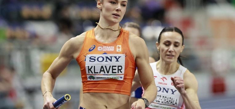 Netherlands' Lieke Klaver competes in the women's 4x400 metres relay heat 1 during the World Athletics Indoor Championships Kujawy Pomorze 2026 in Torun, Poland on March 22, 2026. 
Wojtek RADWANSKI / AFP