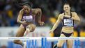 epa11588245 Jasmine Camacho-Quinn of Puerto Rico (L) and Nadine Visser of the Netherlands compete in the Women's 100m Hurdles during the World Athletics Diamond League Weltklasse Zurich athletics meeting in Zurich, Switzerland, 05 September 2024.  EPA/MICHAEL BUHOLZER