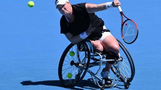 epa11850832 Aniek Van Koot of the Netherlands in action against Yui Kamiji of Japan during her Women’s Wheelchair Singles final during the 2025 Australian Open at Melbourne Park in Melbourne, Australia, 25 January 2025.  EPA/JOEL CARRETT  AUSTRALIA AND NEW ZEALAND OUT