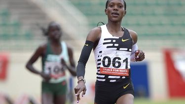 2023-07-07 13:43:16 Kenya's Faith Kipyegon competes during the women's 5000m final at the national trials for the World Athletics Championships at the Nyayo National Stadium in Nairobi on July 7, 2023. 
SIMON MAINA / AFP