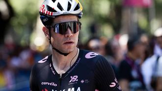 Team Visma-Lease a Bike's Belgian rider Wout Van Aert looks on as he arrives ahead of the 21st stage of the 108th Giro d'Italia cycling race of 143kms from Rome to Rome on June 1, 2025. 
Luca Bettini / AFP