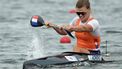 Netherlands' Selma Konijn competes in the women's kayak single 500m heats canoe sprint competition at Vaires-sur-Marne Nautical Stadium in Vaires-sur-Marne during the Paris 2024 Olympic Games on August 7, 2024. 
Bertrand GUAY / AFP