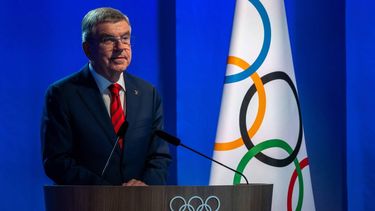 German International Olympic Committee (IOC) President Thomas Bach opens in Lausanne on June 22, 2023, an extraordinary hybrid IOC Session to vote to withdraw its recognition of the International Boxing Association (IBA) over its failure to address governance, finance and corruption concerns. 
Fabrice COFFRINI / AFP