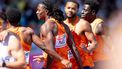 BIRMINGHAM - Daniljo Vriendwijk, Jozuah Revierre, Xavi Mo-Ajok en Elvis Afrifa in actie bij de kwalificatie 4x100 relay mannen tijdens de zesde dag van de EK atletiek. IRIS VAN DEN BROEK / ANP