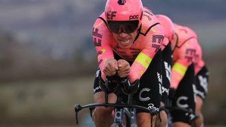 EF Education-Easypost's Colombian cyclist Rigoberto Uran competes during the 3rd stage of the Paris-Nice cycling race, 26,9 km team time trial between Auxerre and Auxerre, on March 5, 2024. 
Thomas SAMSON / AFP