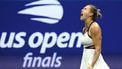 Belarus's Aryna Sabalenka reacts during her women's singles final tennis match against USA's Amanda Anisimova on day fourteen of the US Open tennis tournament at the USTA Billie Jean King National Tennis Center in New York City, on September 6, 2025. 
TIMOTHY A.CLARY / AFP
