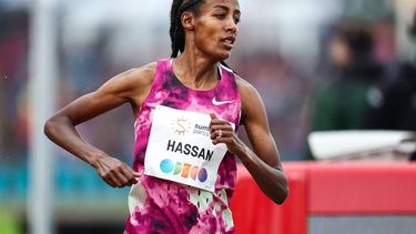 HENGELO - Sifan Hassan (NED) in actie op de 1500 meter tijdens de FBK Games. ANP VINCENT JANNINK