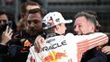 Red Bull Racing's Dutch driver Max Verstappen (L) celebrates winning the Formula One Japanese Grand Prix with Red Bull Racing's British team principal and CEO Christian Horner at the Suzuka circuit in Suzuka, Mie prefecture, Japan on April 6, 2025.  
Philip FONG / AFP