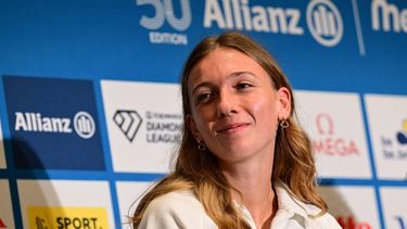 Dutch track and field athlete Femke Bol holds a press conference ahead of the 50th edition of the Memorial Van Damme athletics event in Brussels, on September 3, 2026.  The 2026 Allianz Memorial Van Damme Diamond League meeting takes place on 4 and 5 September 2026.

DIRK WAEM / Belga / AFP