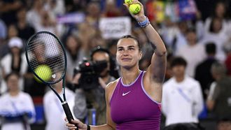 Belarus's Aryna Sabalenka interacts with fans after beating Coco Gauff of US during their women’s singles semi-final match at the Wuhan Open tennis tournament in Wuhan, China's Hubei province on October 12, 2024.
 
WANG Zhao / AFP