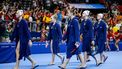 PARIJS - Nederlandse waterpolosters reageren na het verliezen van de halve finale tussen Nederland en Spanje van het waterpolotoernooi op de Olympische Spelen. ANP REMKO DE WAAL