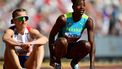 2023-08-20 09:54:03 epa10808784 Shaunae Miller-Uibo of Bahamas (R) reacts after a 400 Metres Women heat of the World Athletics Championships in Budapest, Hungary, 20 August 2023.  EPA/CHRISTIAN BRUNA