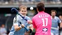 DEN BOSCH - Hockeyer Jasper Brinkman (L) van Bloemendaal in in duel met  hockeyspeler Sean Murray (R) van Gantoise tijdens de Euro Hockey League finale. ANP BAS CZERWINSKI