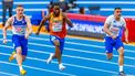 APELDOORN - Nsikak Ekpo tijdens de kwalificaties 60 meter op de derde dag van het EK Indoor atletiek in Omnisport Apeldoorn. ANP IRIS VAN DEN BROEK