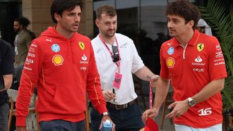 epa11745576 Spanish driver Carlos Sainz Jr (L) of Scuderia Ferrari and his teamate Monaco's driver Charles Leclerc (R) arrive at the paddock ahead of the Formula 1 Qatar Grand Prix in Lusail, Qatar, 28 November 2024. The Formula 1 Qatar Grand Prix will be held on 01 December 2024,  EPA/ALI HAIDER
