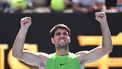 epa12678912 Carlos Alcaraz of Spain celebrates victory over Tommy Paul of the USA during their men’s fourth round match on day 8 of the 2026 Australian Open tennis tournament at Melbourne Park in Melbourne, Australia, 25 January 2026.  EPA/ROB PREZIOSO AUSTRALIA AND NEW ZEALAND OUT