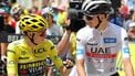 2023-07-22 13:47:48 Jumbo-Visma's Danish rider Jonas Vingegaard wearing the overall leader's yellow jersey (L) and UAE Team Emirates' Slovenian rider Tadej Pogacar wearing the best young rider's white jersey (R) await the start of the 20th stage of the 110th edition of the Tour de France cycling race 133 km between Belfort and Le Markstein Fellering, in Eastern France, on July 22, 2023. 
Thomas SAMSON / AFP