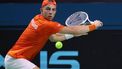 Netherlands' Tallon Griekspoor returns a shot to Italy's Jannik Sinner during their final singles match between Italy and Netherlands at the Davis Cup Finals at the Palacio de Deportes Jose Maria Martin Carpena arena in Malaga, southern Spain, on November 24, 2024. 
Thomas COEX / AFP
