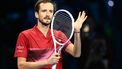 Russia's Daniil Medvedev celebrates after winning his match against Australia's Alex De Minaur at the ATP Finals tennis tournament in Turin on November 12, 2024. 
Marco BERTORELLO / AFP