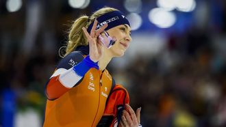 HEERENVEEN - Joy Beune (NED) reageert na de 1500 meter vrouwen tijdens de zesde en tevens laatste wereldbeker langebaanschaatsen van het seizoen. Het driedaagse evenement vond plaats in Thialf. ANP VINCENT JANNINK