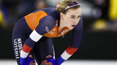HEERENVEEN - Joy Beune (NED) reageert na de 1500 meter vrouwen op de EK afstanden. ANP VINCENT JANNINK