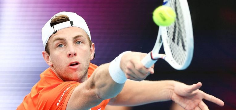 Netherlands' Tallon Griekspoor hits a return to Poland's Hubert Hurkacz during their men's singles match at the United Cup tennis tournament in Sydney on January 7, 2026. 
Izhar KHAN / AFP