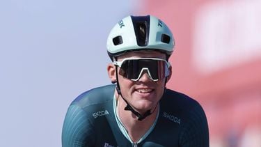 epa12355151 Danish rider Mads Pedersen of Lidl - Trek team  reacts after crossing the finish line during the 13th stage of La Vuelta a Espana cycling race, over 202.7km from Cabezon de la Sal to L'Angliru, northern Spain, 05 September 2025.  EPA/Javier Lizon