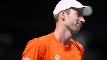 Netherlands' Botic Van de Zandschulp reacts during their final singles match between Italy and Netherlands at the Davis Cup Finals at the Palacio de Deportes Jose Maria Martin Carpena arena in Malaga, southern Spain, on November 24, 2024. 
JORGE GUERRERO / AFP