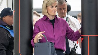 epa10733716 Susie Wolff, wife of Executive Director of the Mercedes AMG Petronas Formula One Team Toto Wolff, arrives in the paddock prior a Practice session for the British Grand Prix, at the Silverstone Circuit race track in Silverstone, Britain, 08 July 2023. The Formula 1 British Grand Prix 2023 is held on 09 July.  EPA/CHRISTIAN BRUNA
